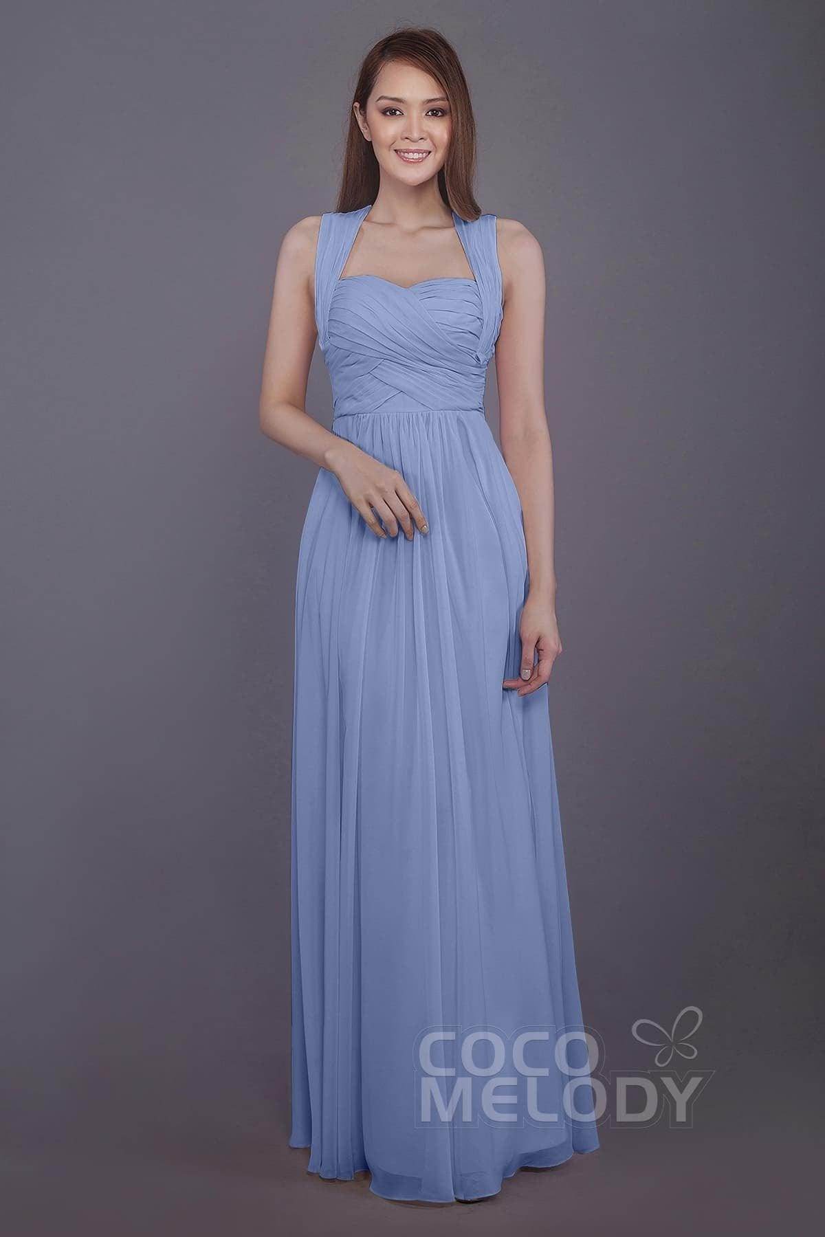 Sheath-Column Floor Length Chiffon Bridesmaid Dress PR3585 - COCOMELODY