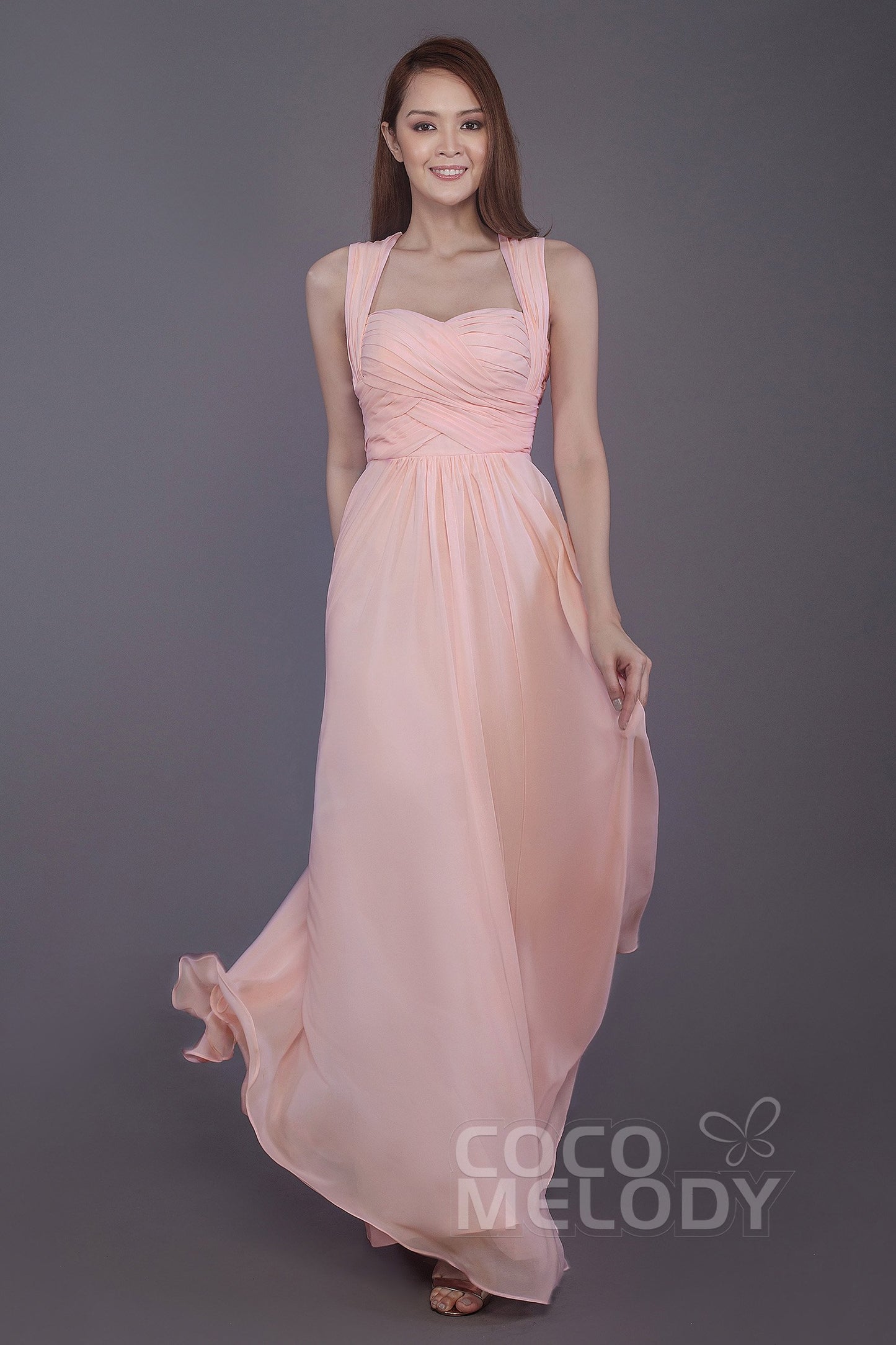 Sheath-Column Floor Length Chiffon Bridesmaid Dress PR3585