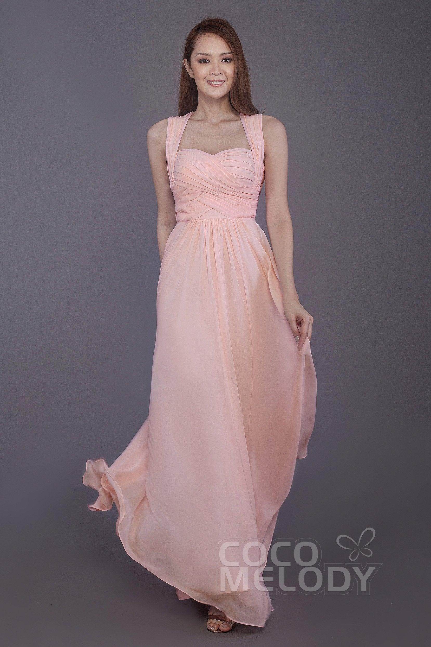 Sheath-Column Floor Length Chiffon Bridesmaid Dress PR3585 - COCOMELODY