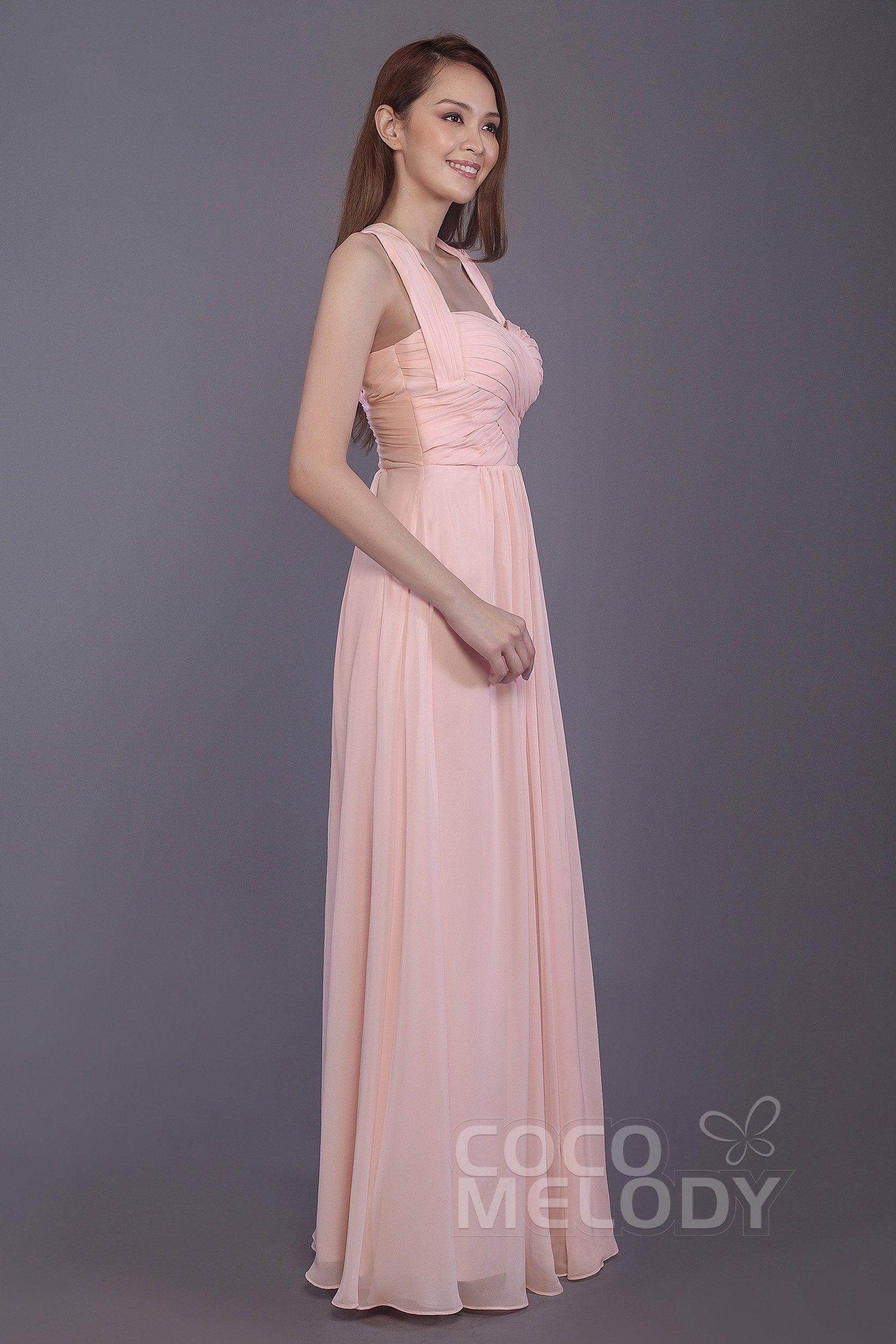 Sheath-Column Floor Length Chiffon Bridesmaid Dress PR3585 - COCOMELODY
