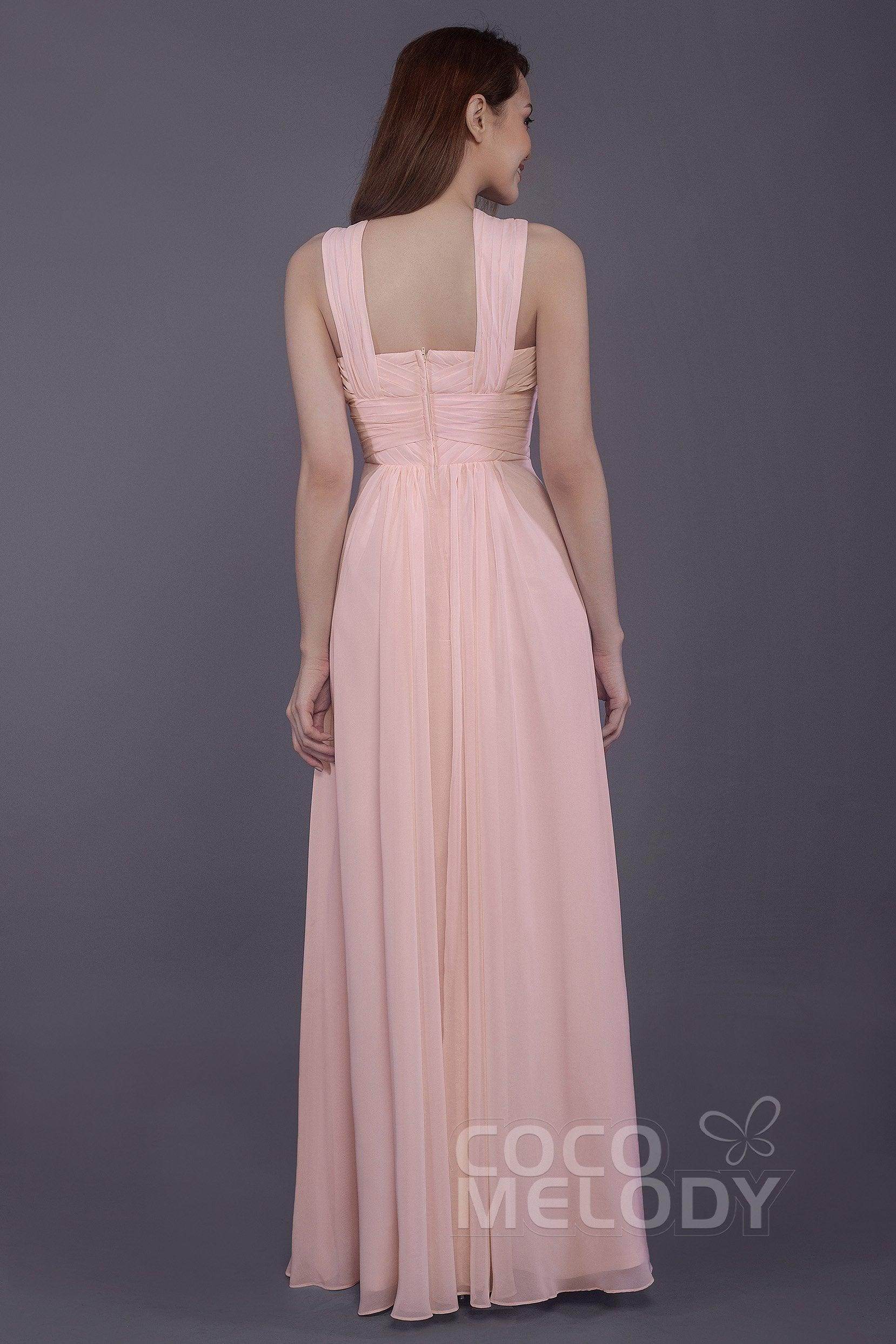 Sheath-Column Floor Length Chiffon Bridesmaid Dress PR3585 - COCOMELODY