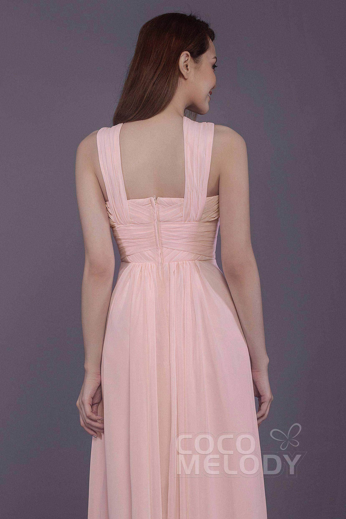 Sheath-Column Floor Length Chiffon Bridesmaid Dress PR3585 - COCOMELODY