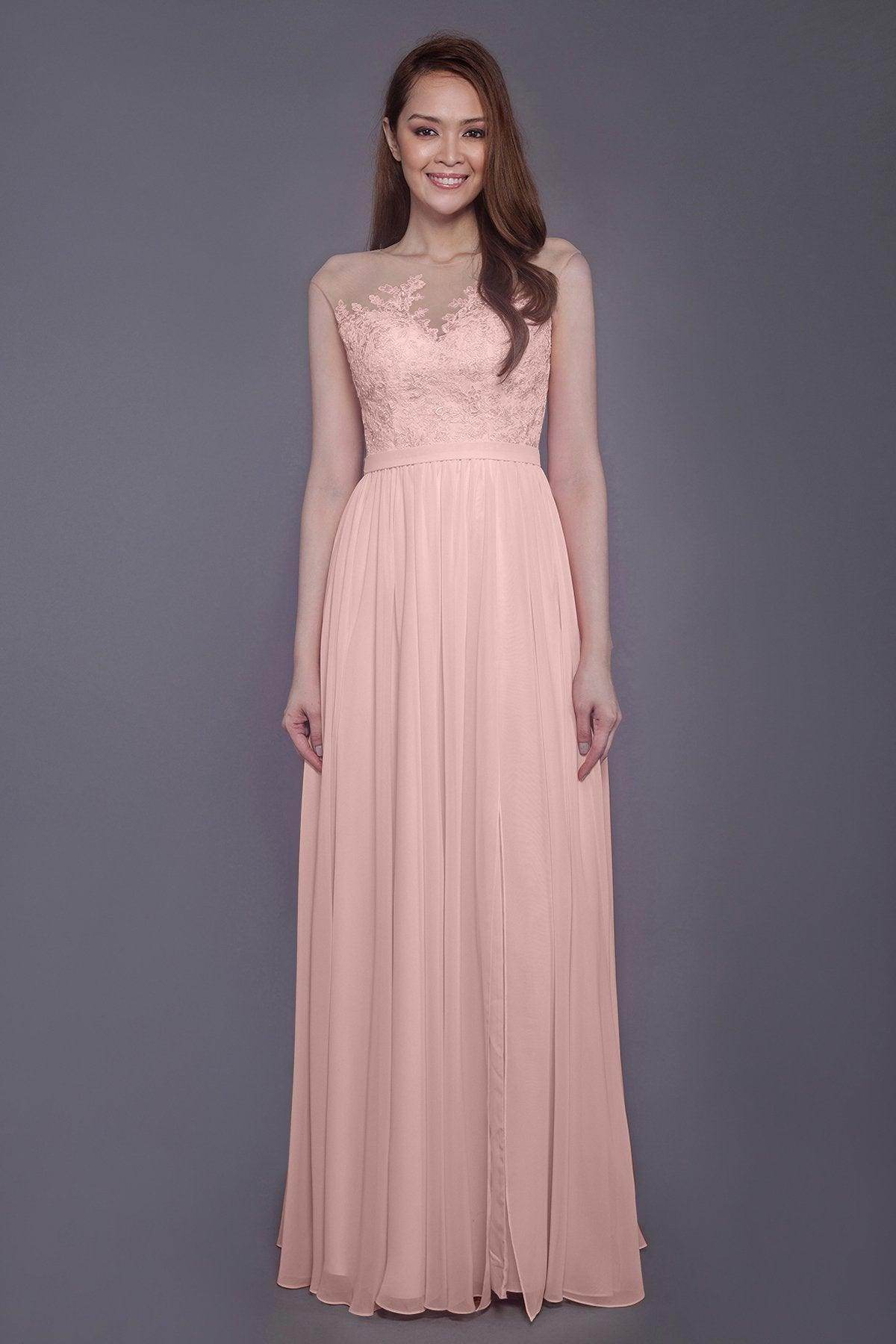 Sheath Floor Length Chiffon and Lace Bridesmaid Dress PR3595 - COCOMELODY