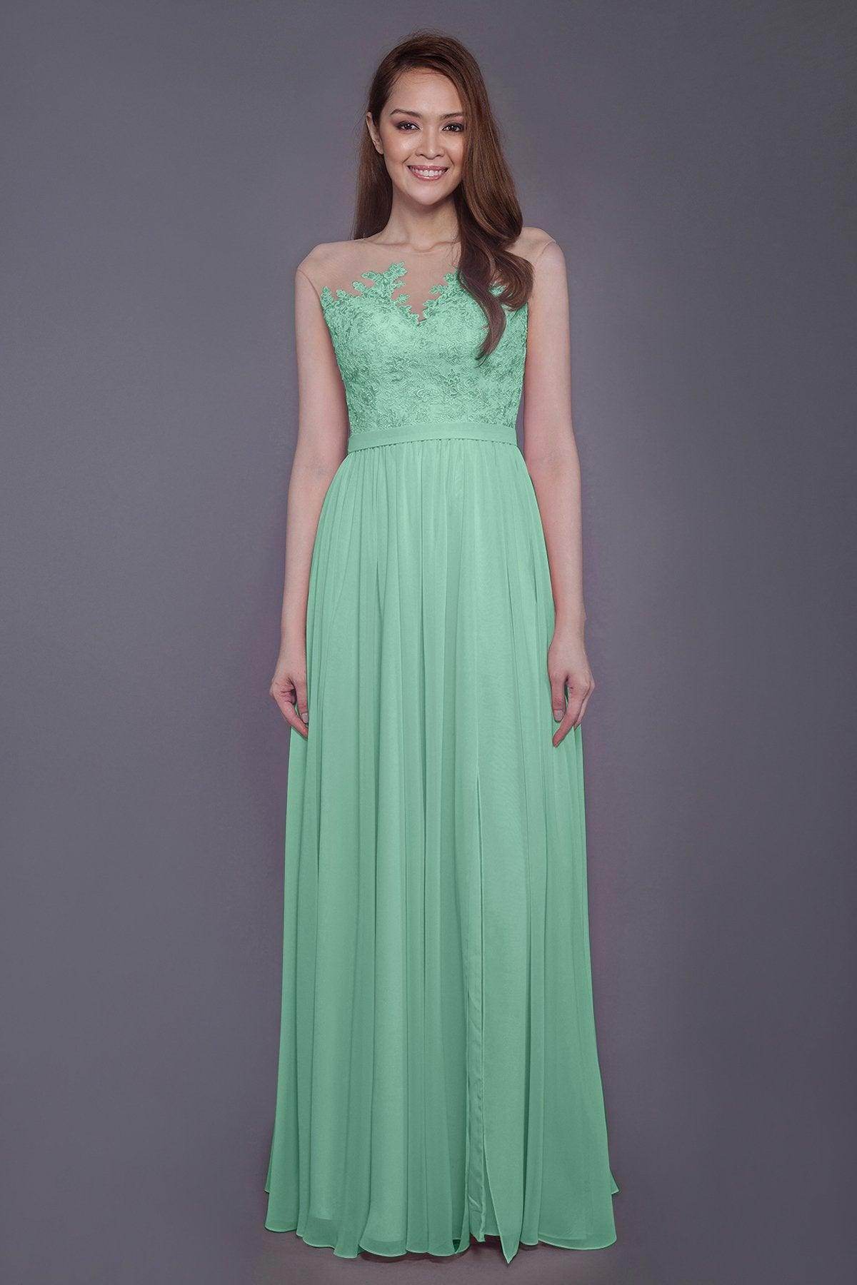 Sheath Floor Length Chiffon and Lace Bridesmaid Dress PR3595 - COCOMELODY