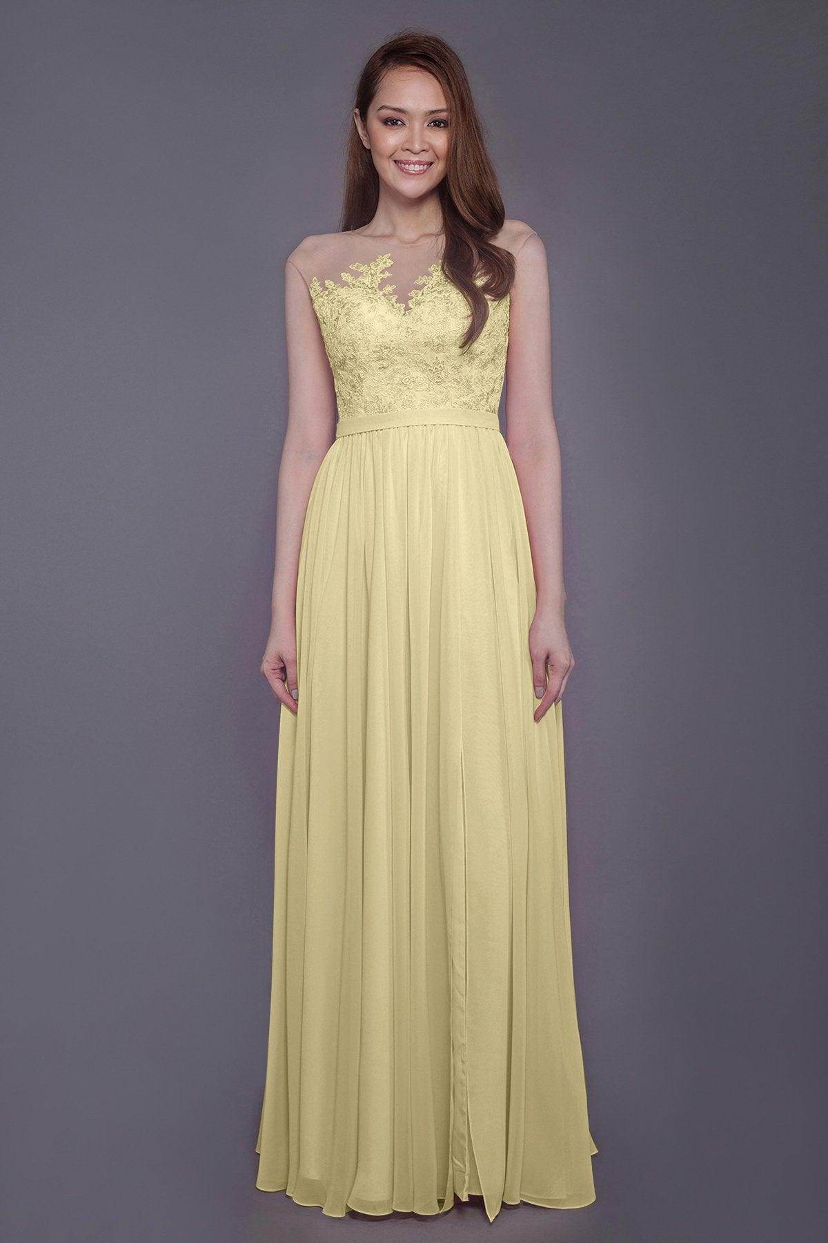 Sheath Floor Length Chiffon and Lace Bridesmaid Dress PR3595 - COCOMELODY