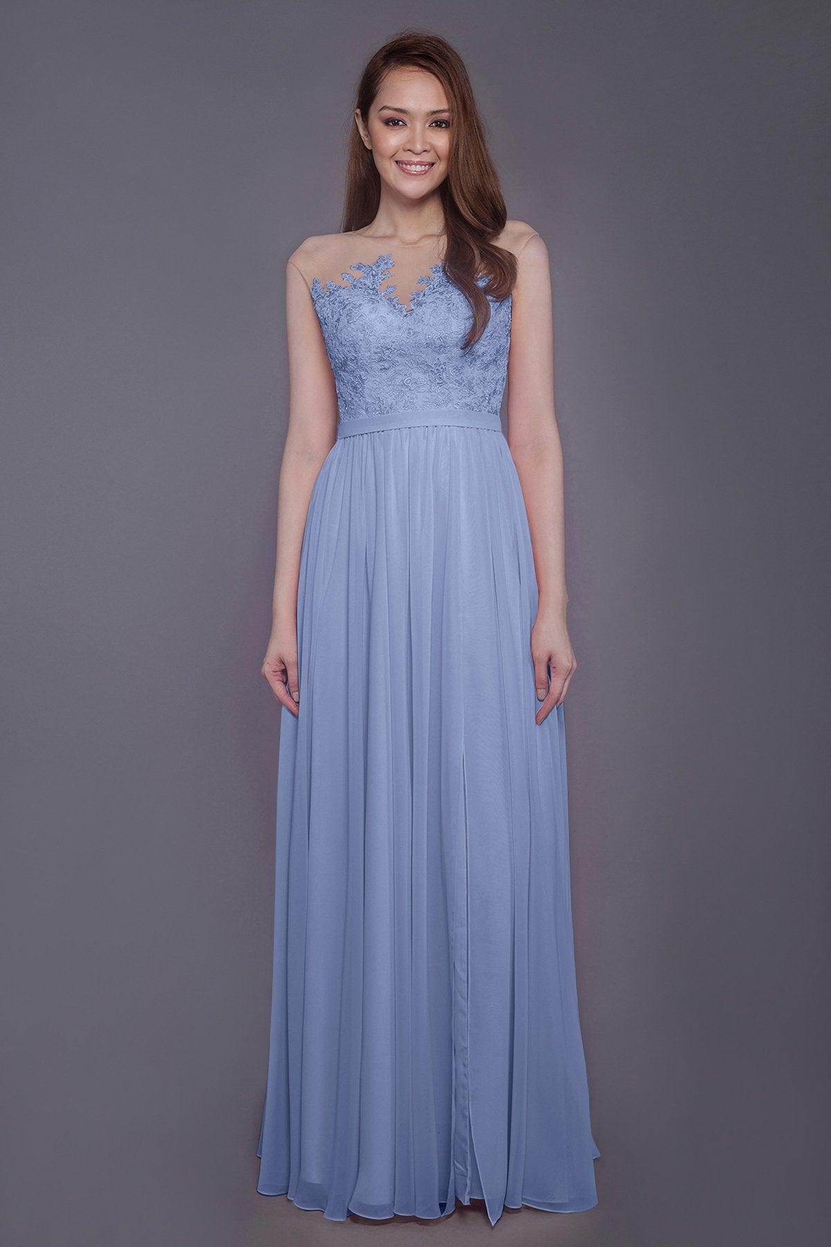 Sheath Floor Length Chiffon and Lace Bridesmaid Dress PR3595 - COCOMELODY