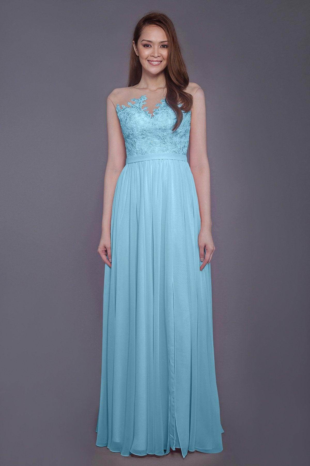 Sheath Floor Length Chiffon and Lace Bridesmaid Dress PR3595 - COCOMELODY