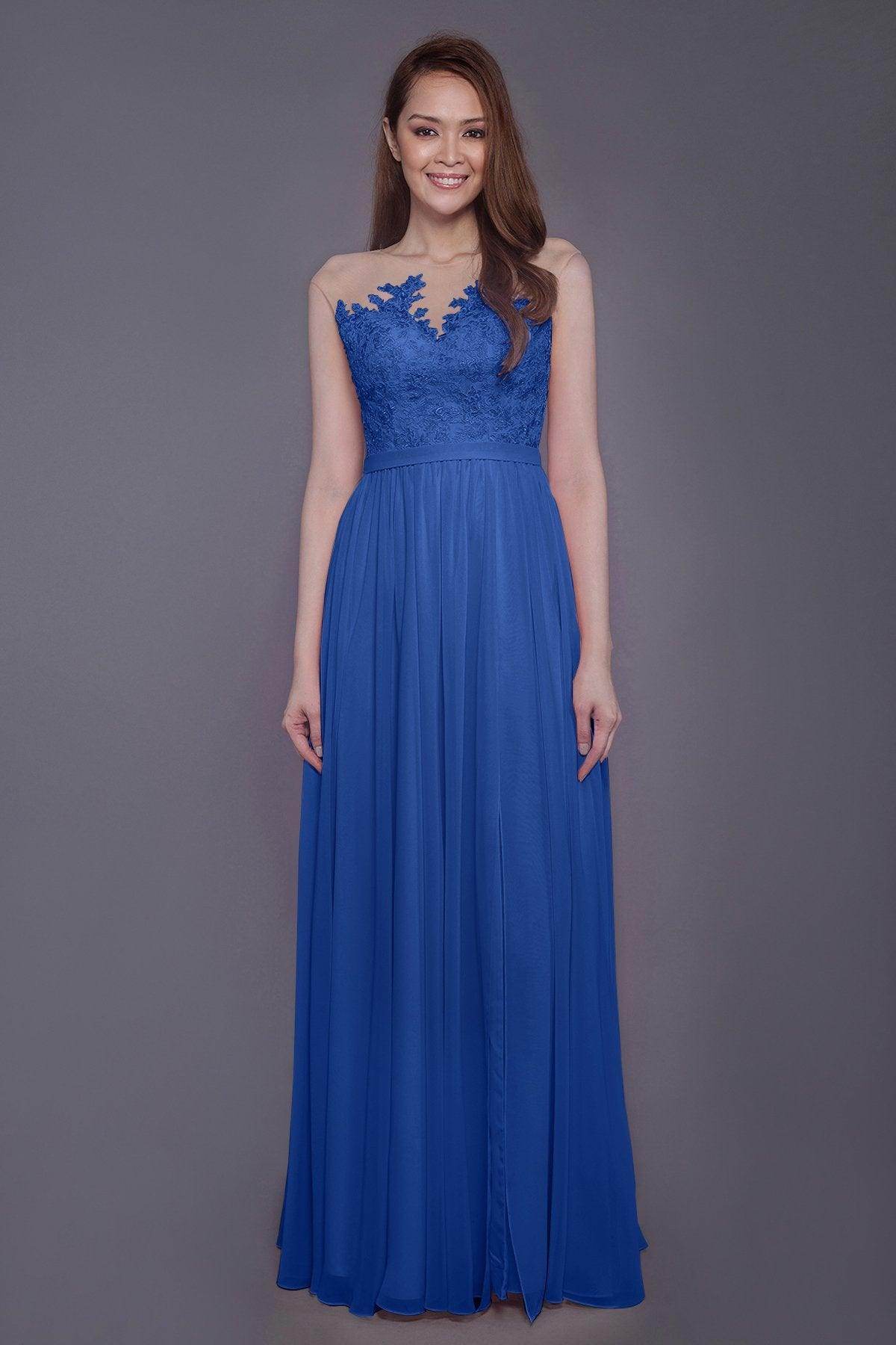 Sheath Floor Length Chiffon and Lace Bridesmaid Dress PR3595 - COCOMELODY