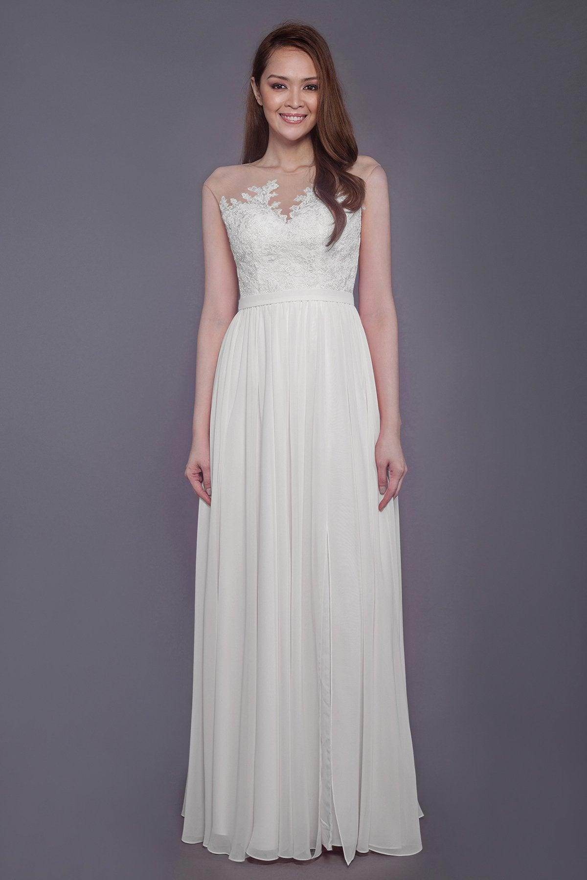 Sheath Floor Length Chiffon and Lace Bridesmaid Dress PR3595 - COCOMELODY