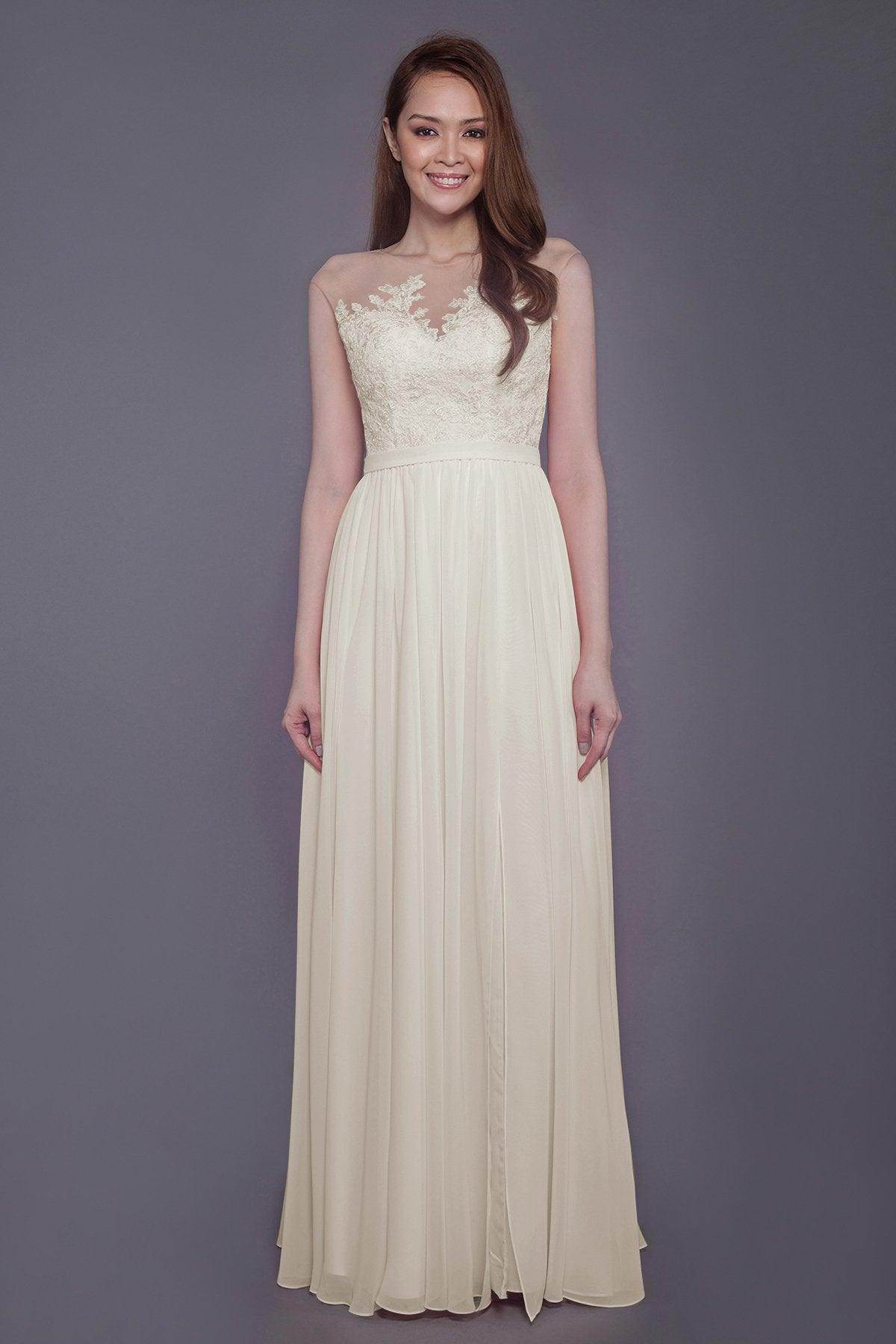 Sheath Floor Length Chiffon and Lace Bridesmaid Dress PR3595 - COCOMELODY