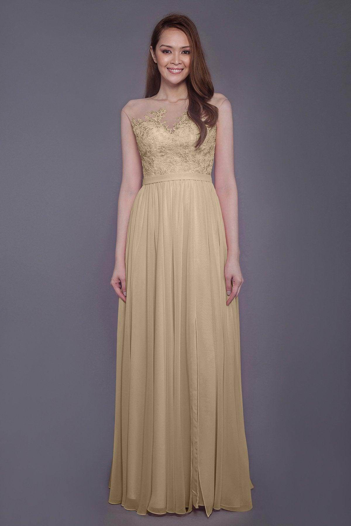 Sheath Floor Length Chiffon and Lace Bridesmaid Dress PR3595 - COCOMELODY