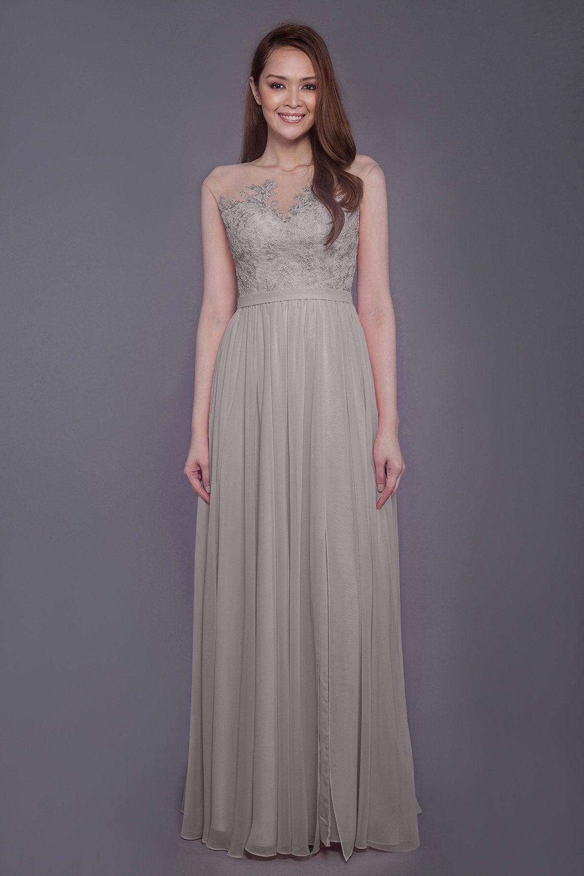 Sheath Floor Length Chiffon and Lace Bridesmaid Dress PR3595 - COCOMELODY