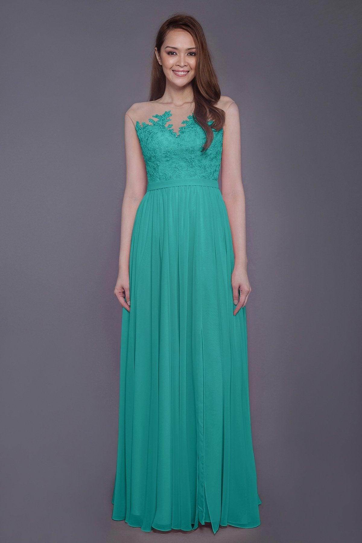 Sheath Floor Length Chiffon and Lace Bridesmaid Dress PR3595 - COCOMELODY