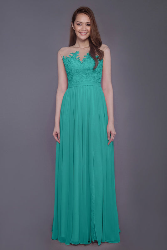 Sheath Floor Length Chiffon and Lace Bridesmaid Dress PR3595