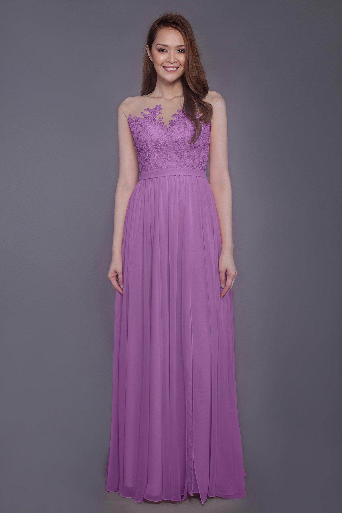 Sheath Floor Length Chiffon and Lace Bridesmaid Dress PR3595 - COCOMELODY
