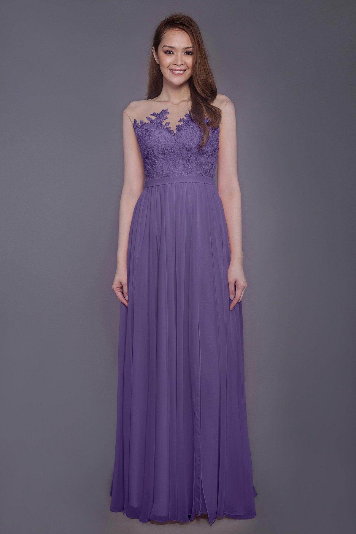 Sheath Floor Length Chiffon and Lace Bridesmaid Dress PR3595 - COCOMELODY