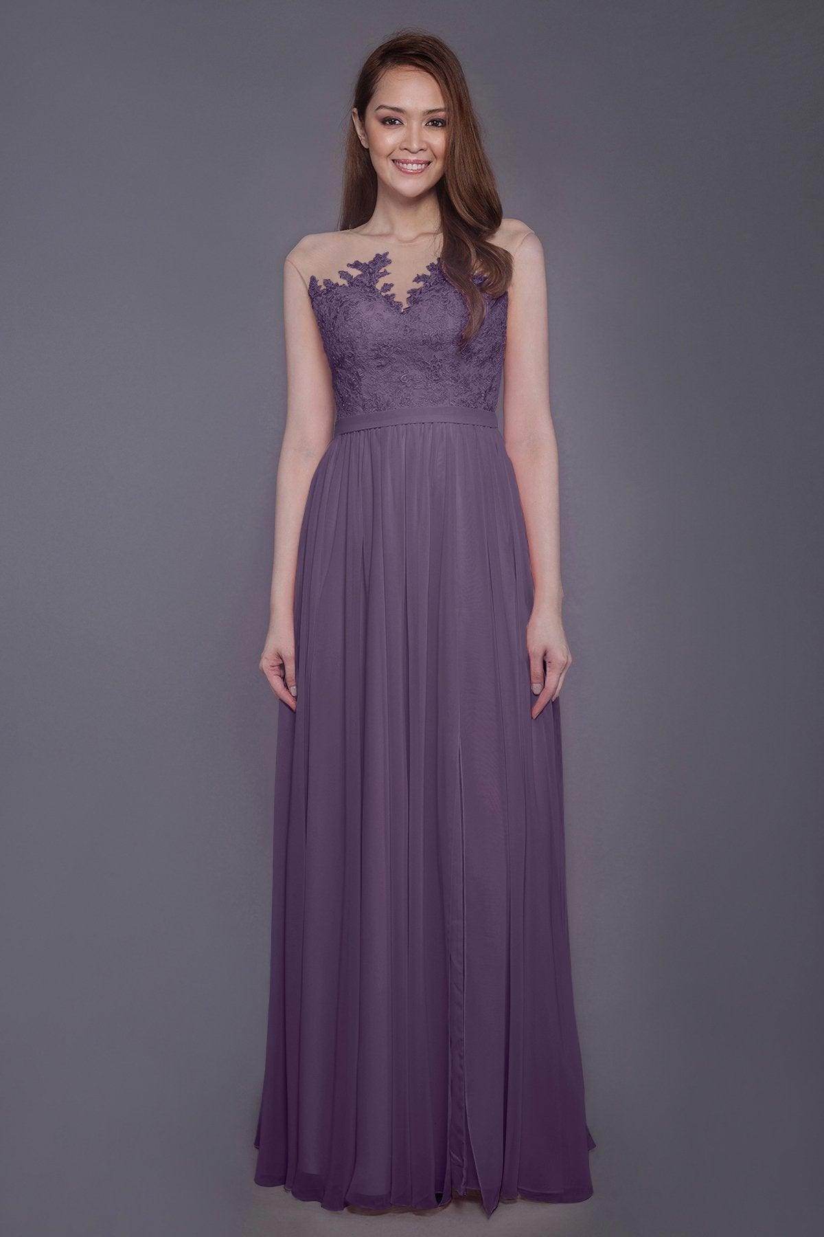 Sheath Floor Length Chiffon and Lace Bridesmaid Dress PR3595 - COCOMELODY