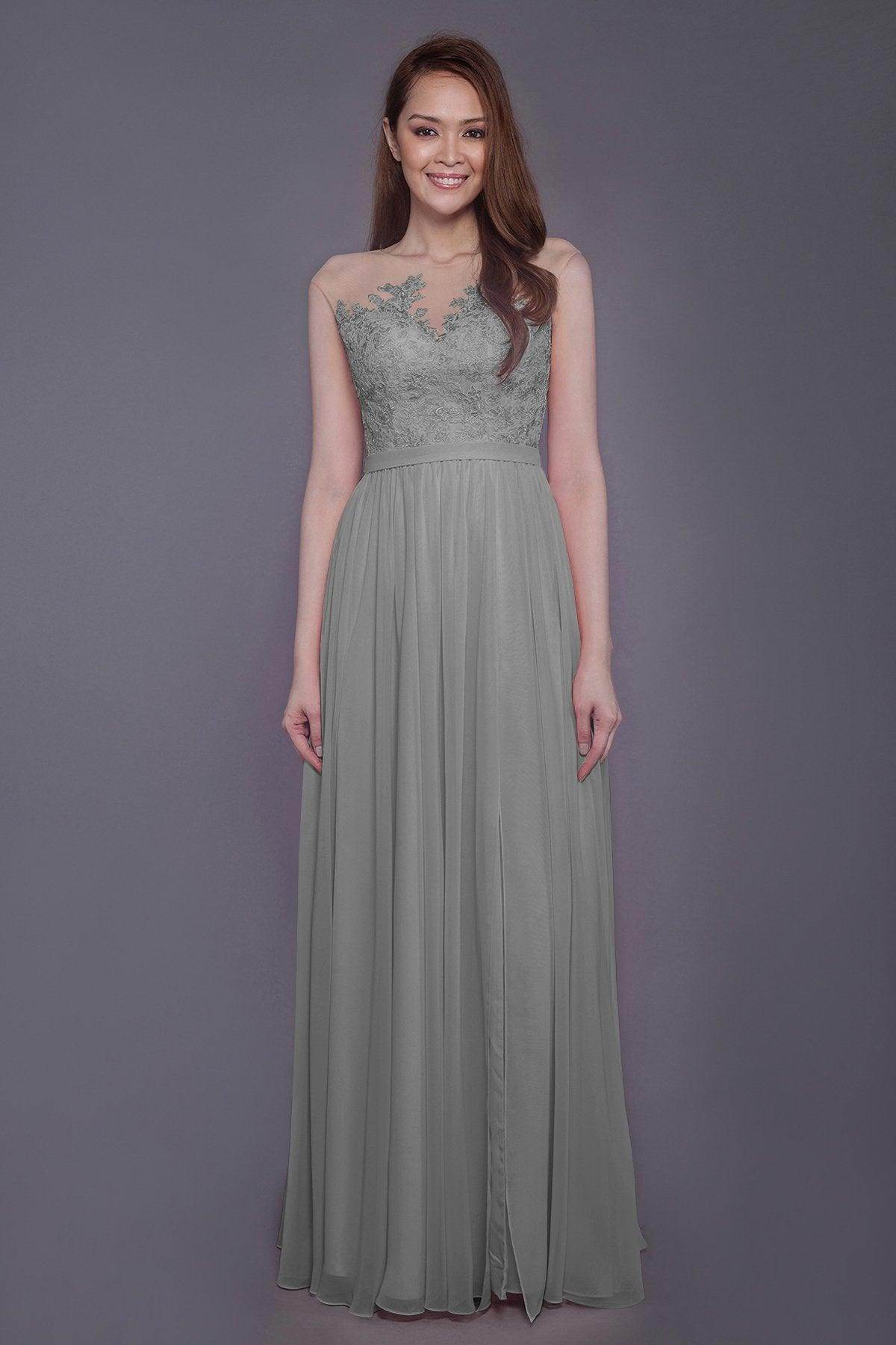 Sheath Floor Length Chiffon and Lace Bridesmaid Dress PR3595 - COCOMELODY