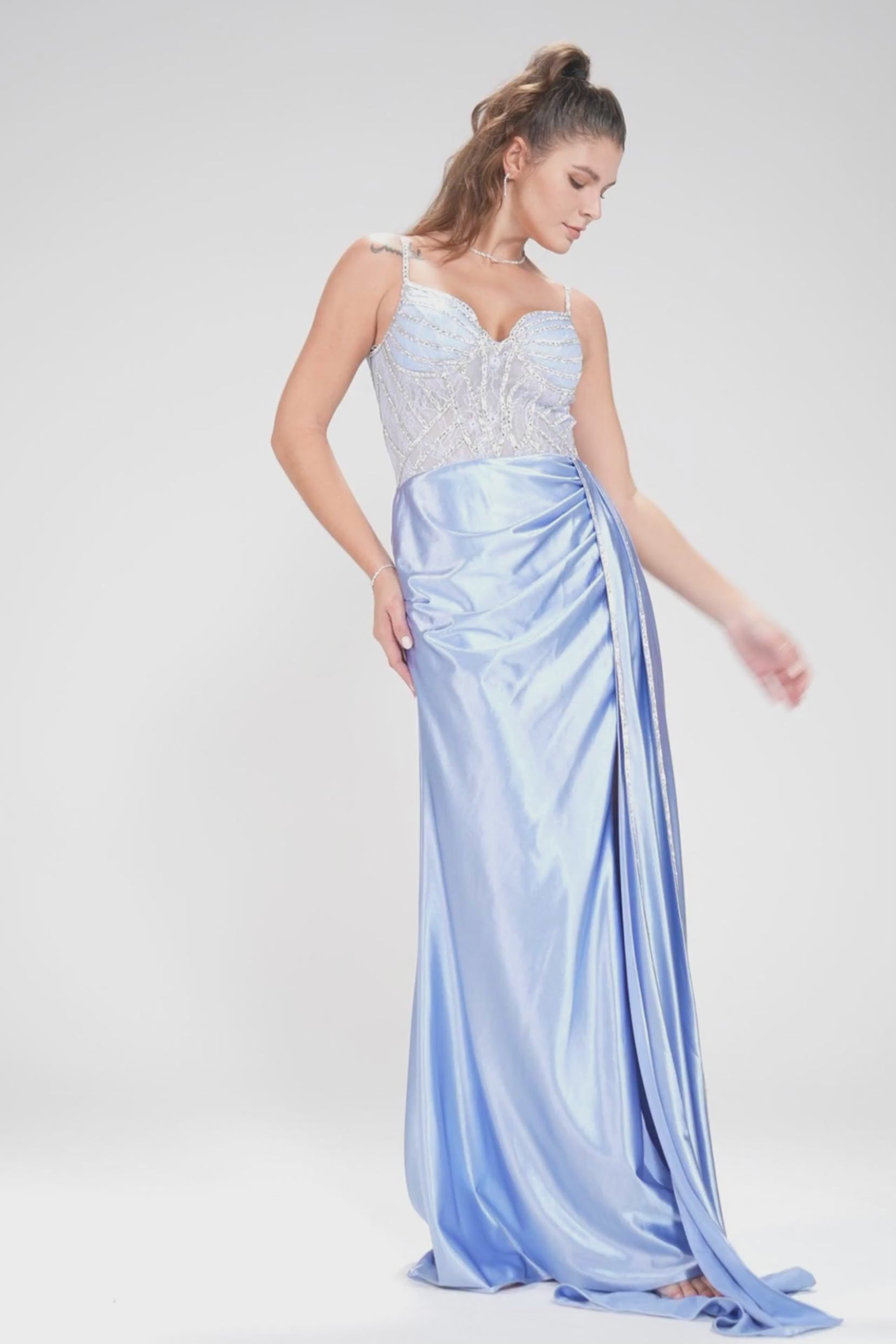 Sheath-Column Sweep-Brush Train Stretch Satin Prom Dress CS1042 - COCOMELODY