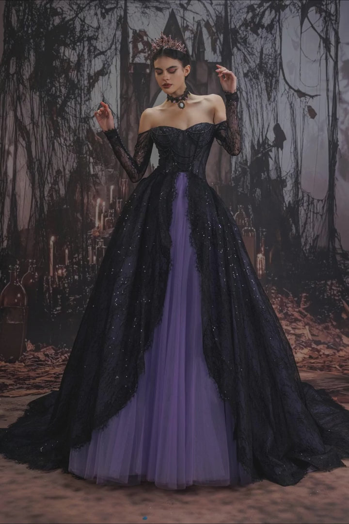 A-Line Chapel Train Sequined Lace Tulle Wedding Dress CW3351 - COCOMELODY