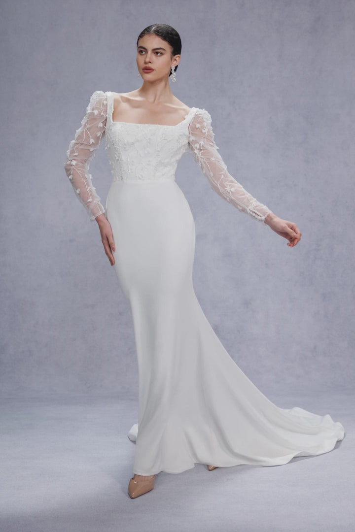 Trumpet-Mermaid Court Train Stretch Satin Wedding Dress CW3537 - COCOMELODY