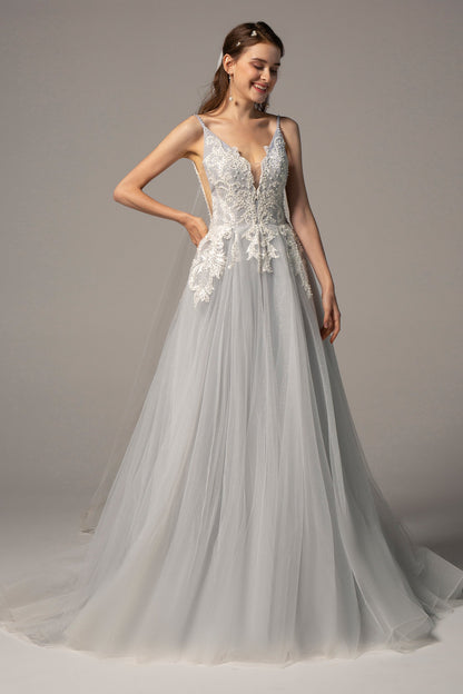 A-Line Court Train Tulle Wedding Dress CW2237