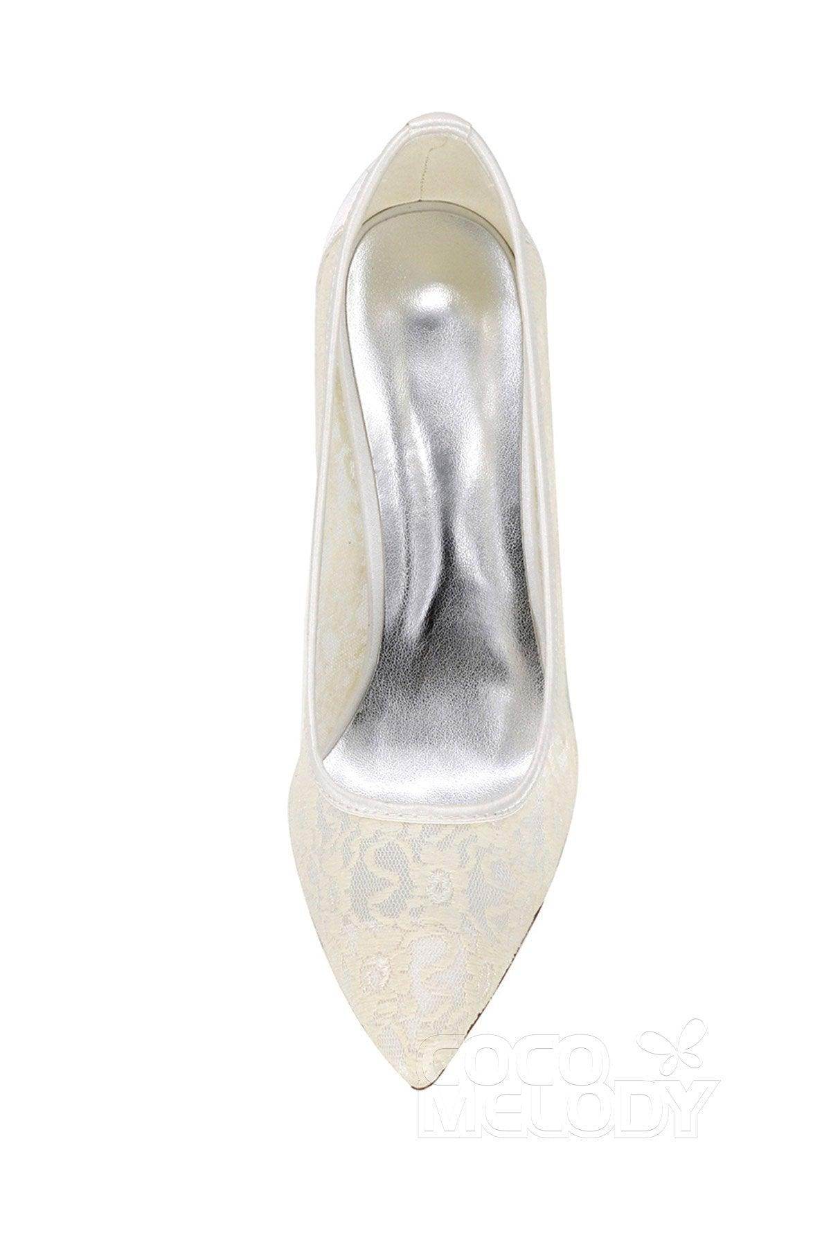 Stiletto Heel Lace Pointed Toe Bridal Shoes SWS16035 - COCOMELODY