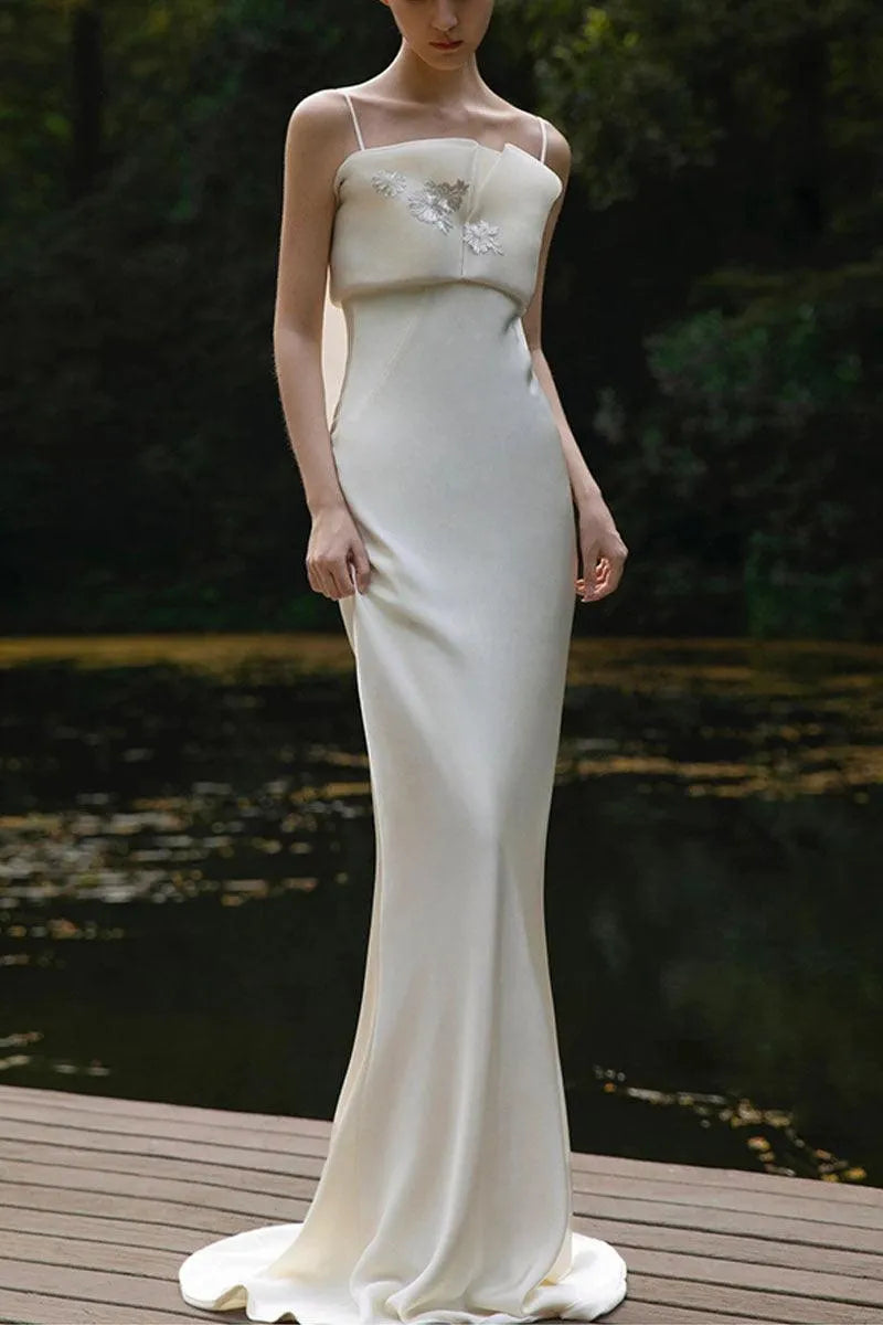 Trumpet-Mermaid Sweep-Brush Train Satin Wedding Dress 753902519963 - COCOMELODY
