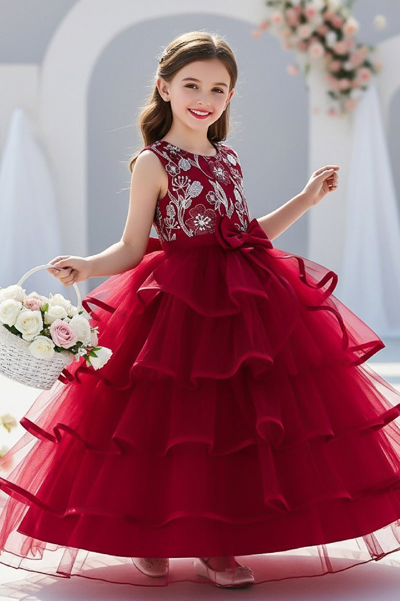 A-Line Sleeveless Round Neck Tulle Floor Length Flower Girl Dresses 1049620485587