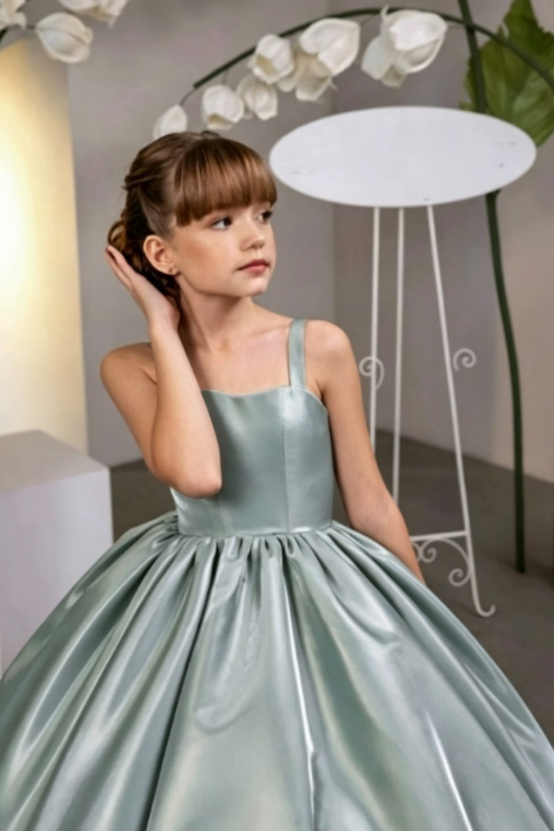 Minimalist Spaghetti Strap Square Neck Satin Flower Girl Dresses 1035694869157