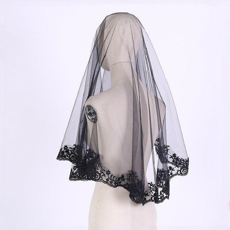 Black rose lace veil 882304078 - COCOMELODY