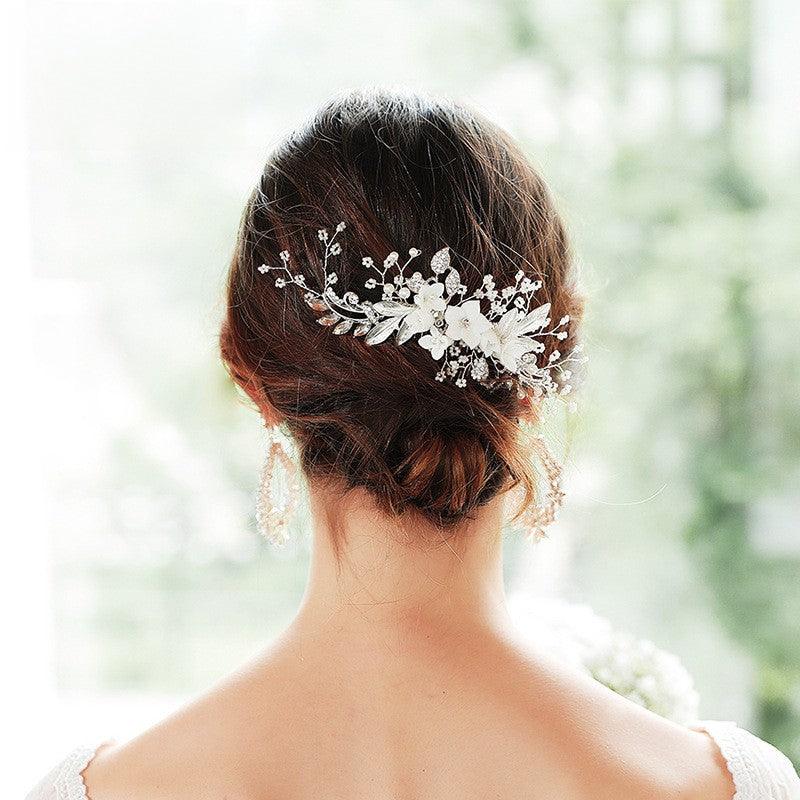 Pearl beaded hair comb Handmade ceramic flower comb 589015686895 - COCOMELODY