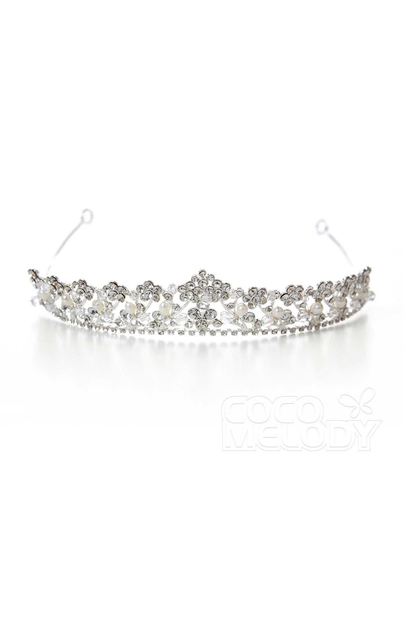Luxurious Cubic Zirconia Tiara with Imitation Pearl CR17006 - COCOMELODY