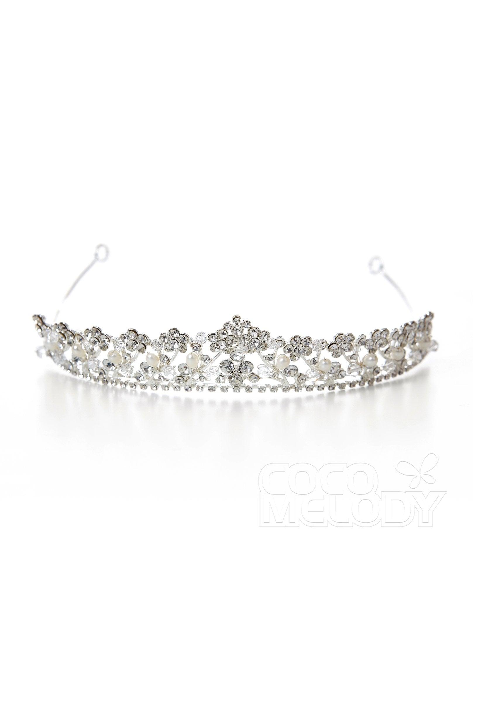 Luxurious Cubic Zirconia Tiara with Imitation Pearl CR17006 - COCOMELODY