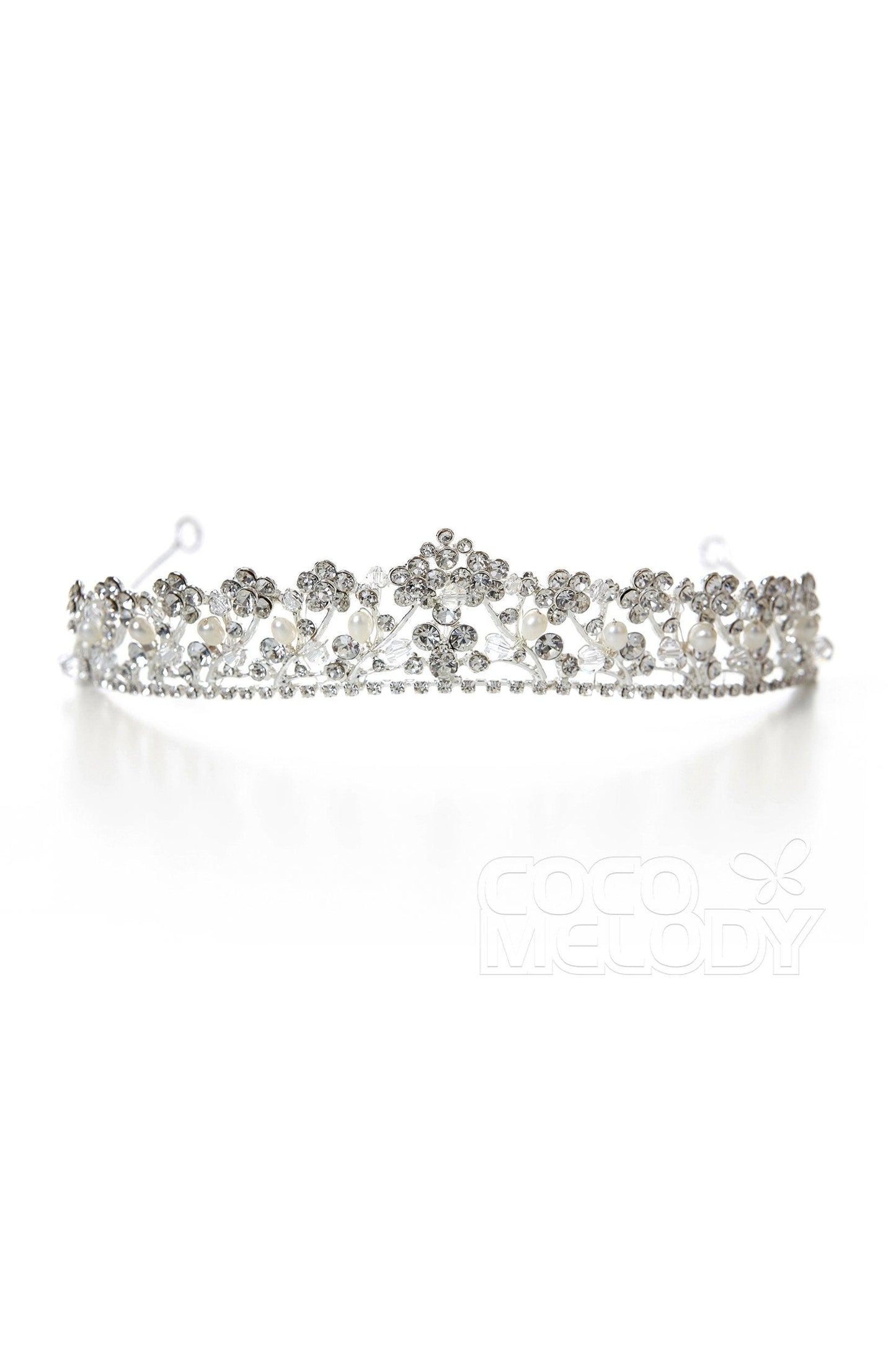 Luxurious Cubic Zirconia Tiara with Imitation Pearl CR17006 - COCOMELODY