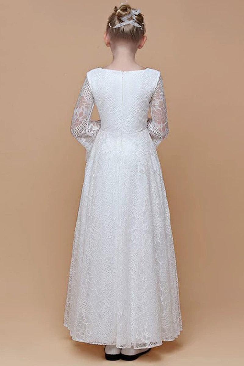 A-Line Scoop Neck Long Sleeve Lace Maxi Flower Girl Dresses 739220885327