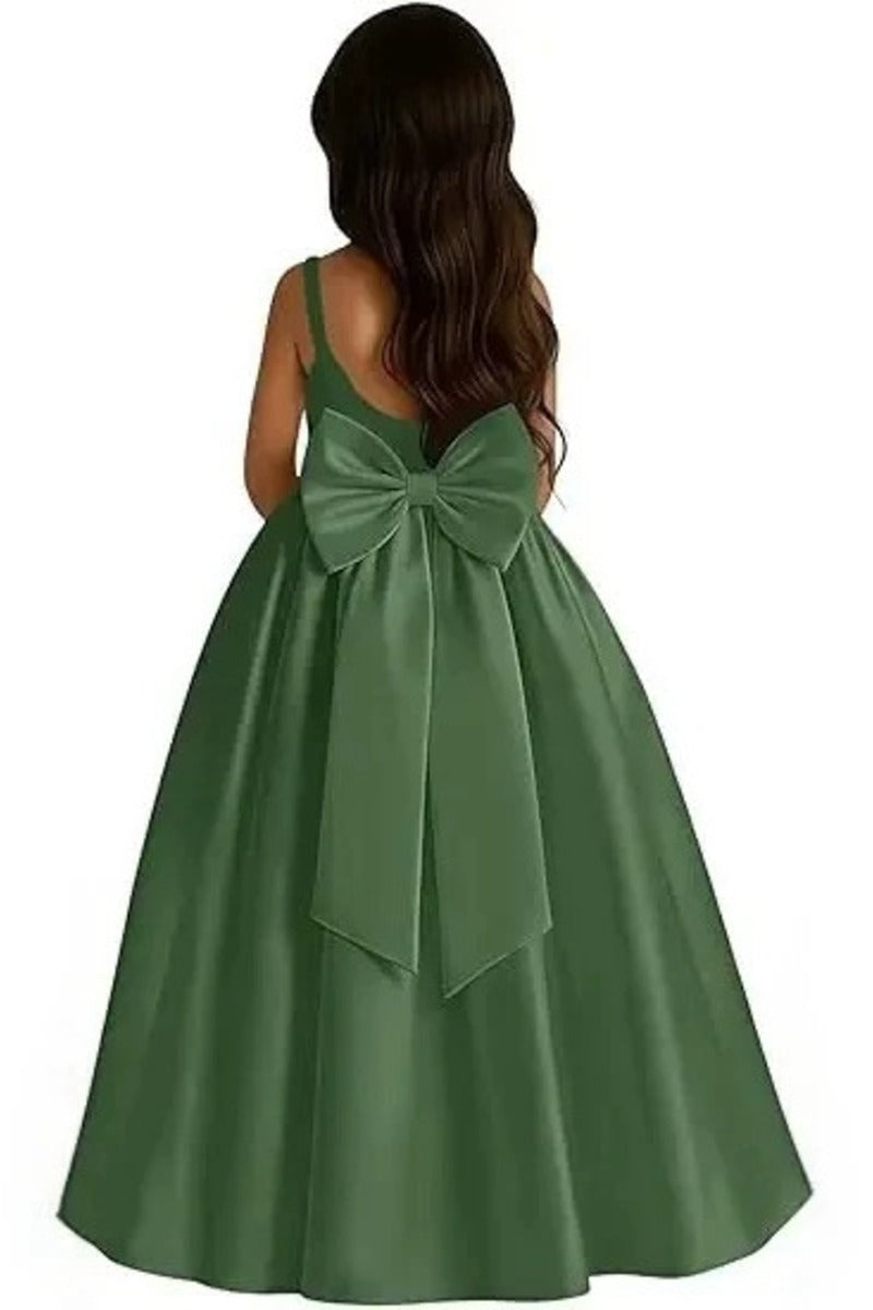 A-Line Scoop Neck Thin Strap Satin Gown Back Bow Flower Girl Dresses 1059110372999