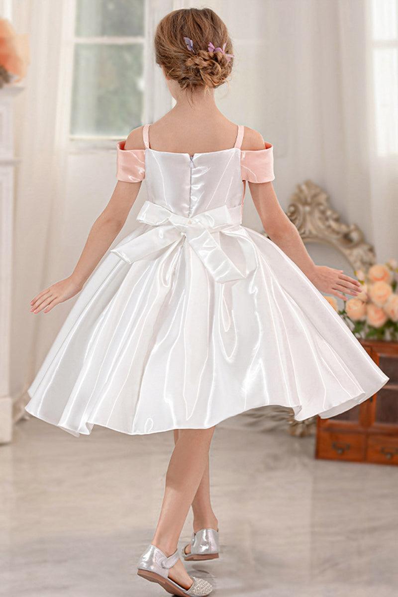 Ball-Gown/Princess Off the Shoulder Short Sleeves Organza Midi Flower Girl 805458209694 - COCOMELODY