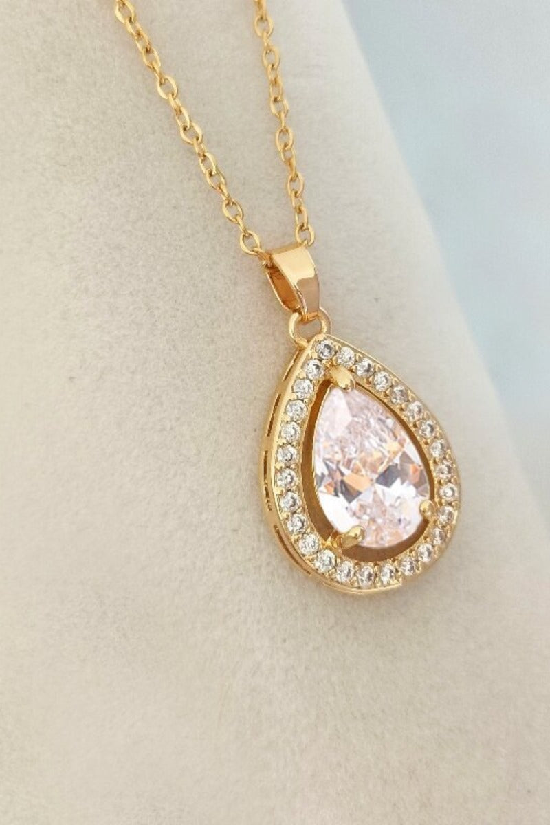 Clear Teardrop CZ Pendant Necklace Stainless Steel 919133471194