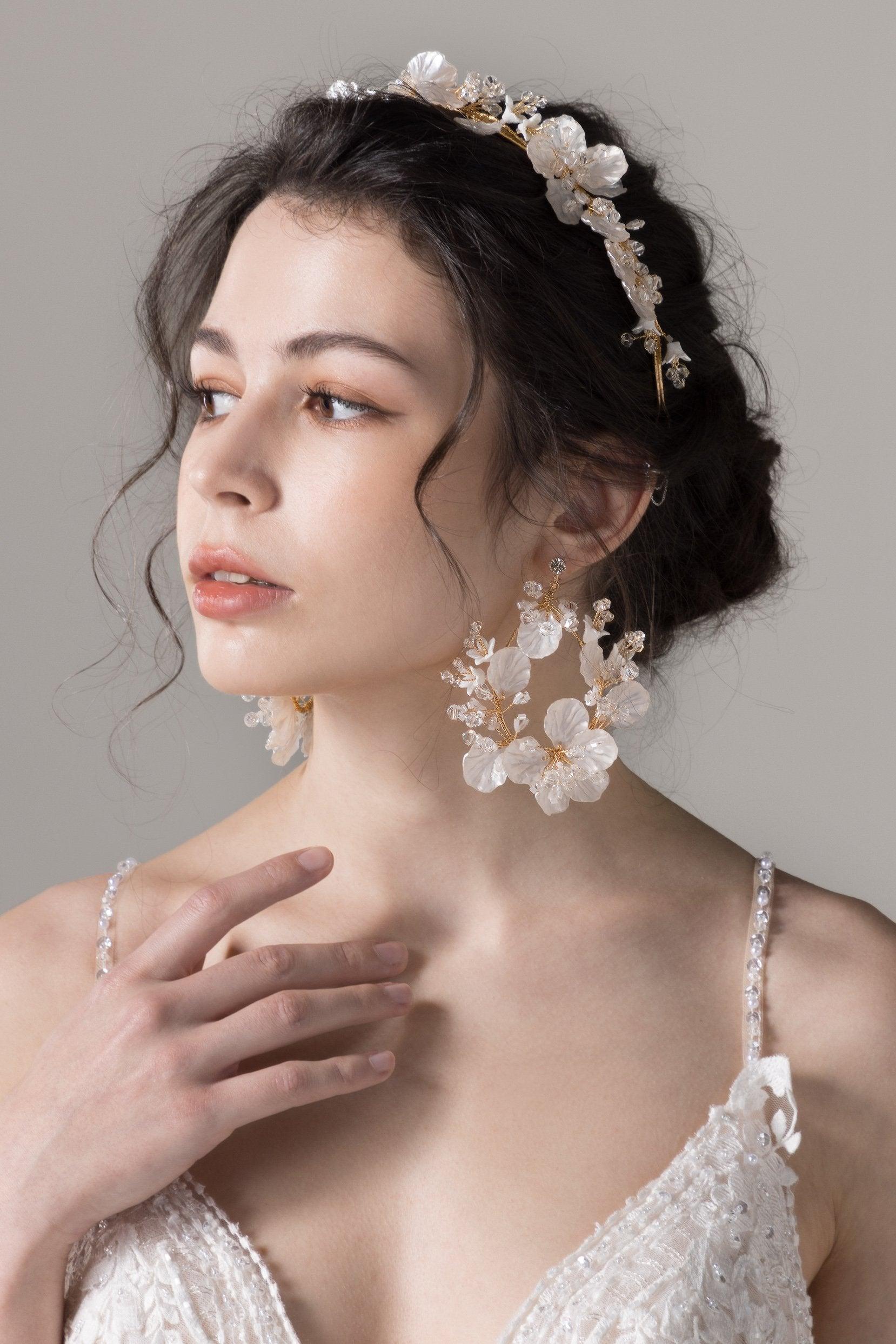 Crystals Flower Headpiece Earrings Jewelry CY0057 - COCOMELODY