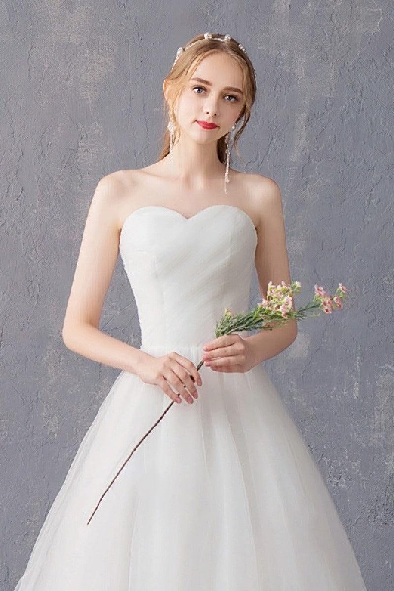 A-Line Sweep-Brush Train Tulle Wedding Dress 862474999321 - COCOMELODY