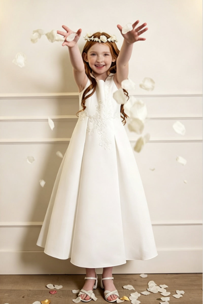 A-Line Ankle Length Satin Square Neck Appliques Flower Girl Dresses 1061417986274 - 7 Days / As Picture / 100cm - COCOMELODY
