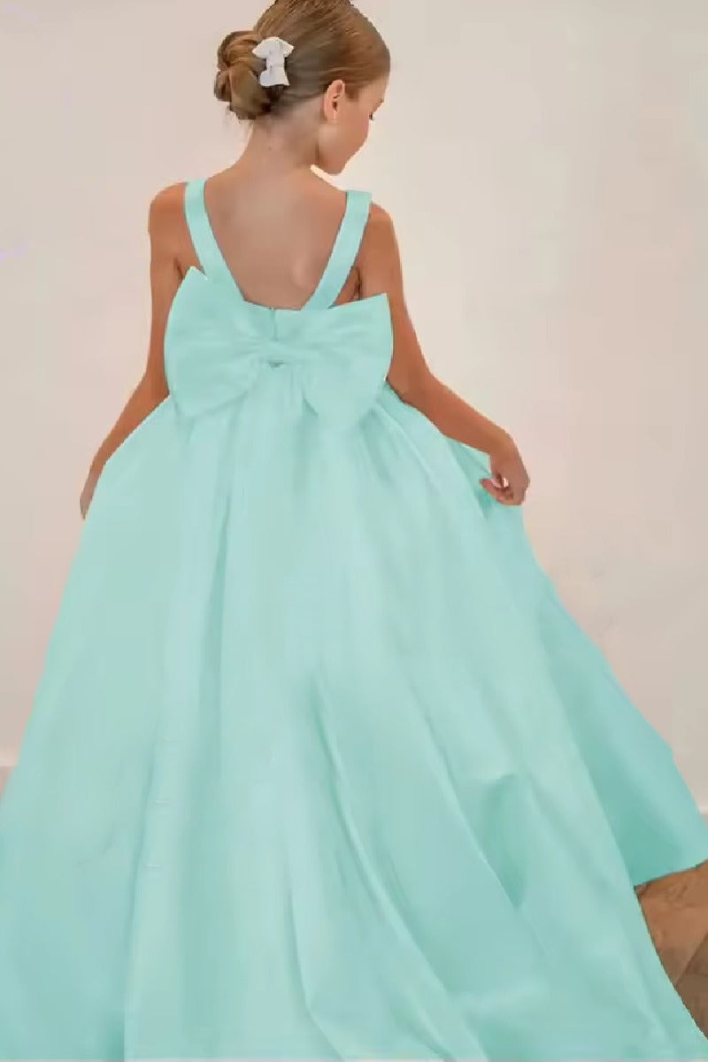 A-Line Sleeveless Sweep-Brush Train Stain Flower Girl Dresses 806139622858