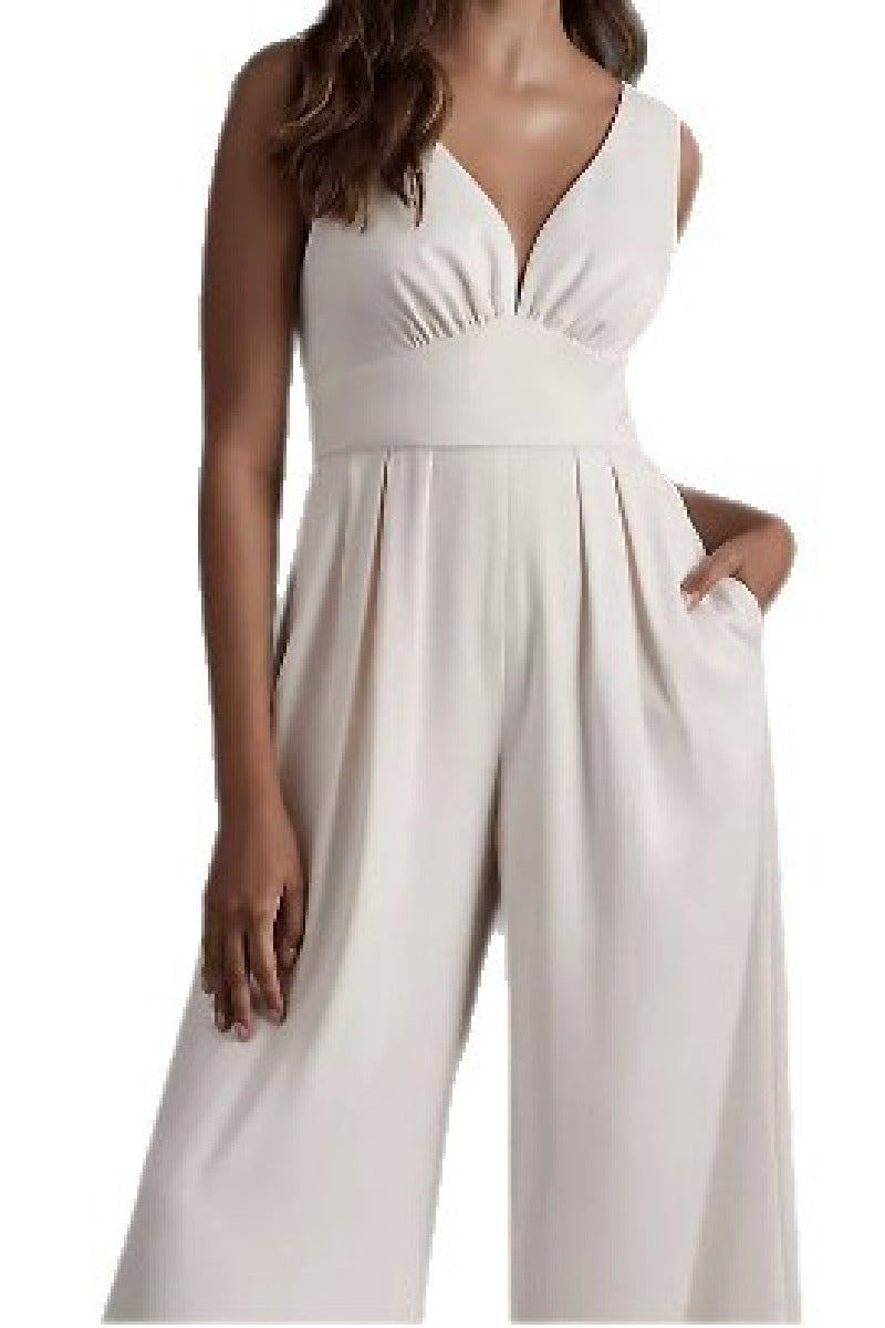 V-Neck Floor Length Chiffon Wedding Jumpsuit 916220687859