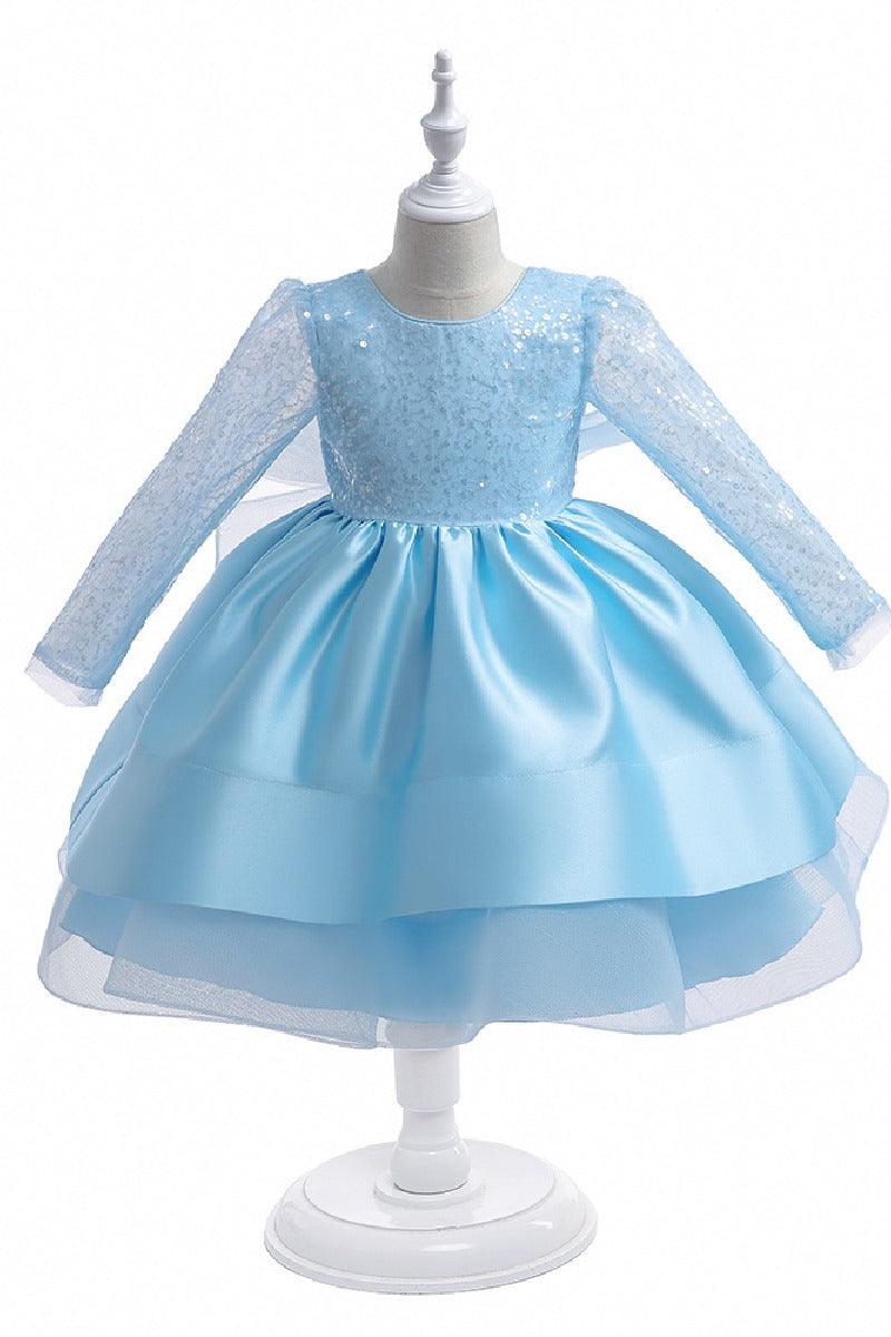 A-Line Scoop Neck Long Sleeve Knee Length Lace/Satin Flower Girl Dresses 709360205661 - COCOMELODY