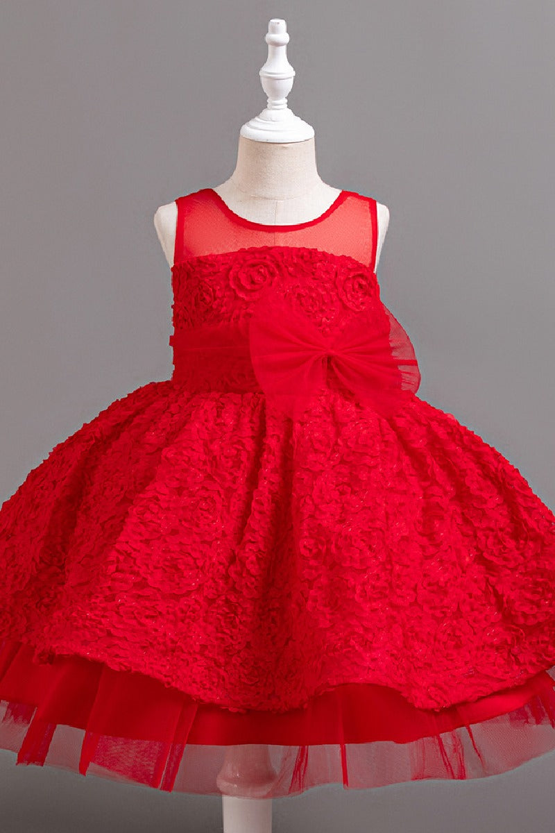 A-Line Illusion Neck Tulle Knee Length Flower Girl Dresses 1031516096156