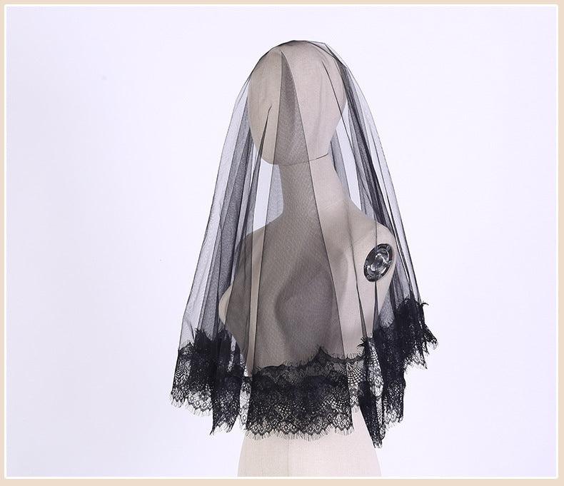 Halloween Headwear Ghost Bridal Veil Black Short 639063655722 - COCOMELODY