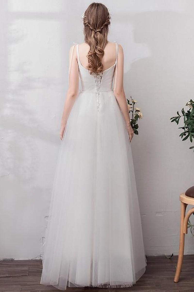 A-Line Floor Length Tulle Wedding Dress 725272414681 - COCOMELODY