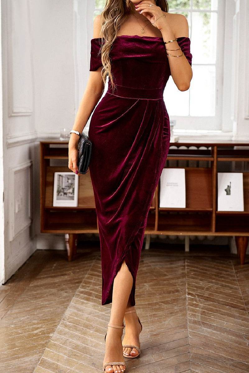 Sheath-Column High-Low Velvet Cocktail Dresses 727728094703 - COCOMELODY