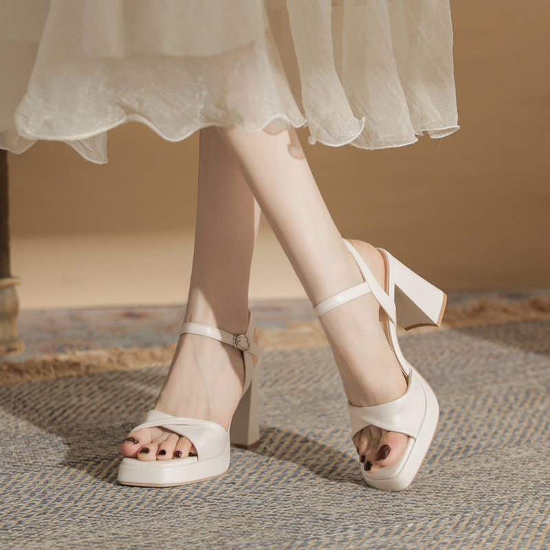 Strappy Open Toe Block Heel Ankle Strap Elegant Design Shoes 787738776543